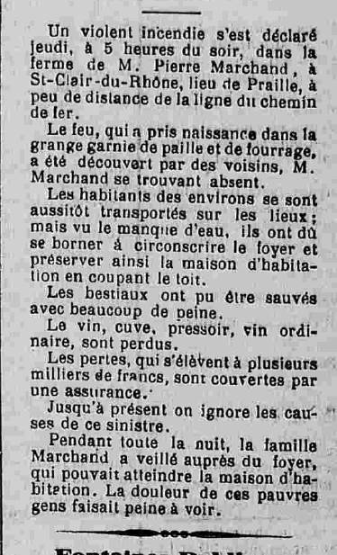 Journal de Vienne 12 octobre 1898 incendie à St Clair