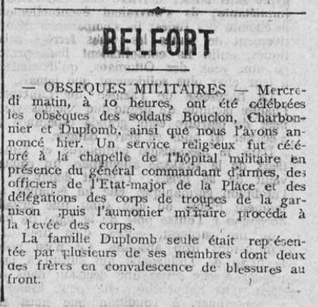 obsèques à Belfort 1916