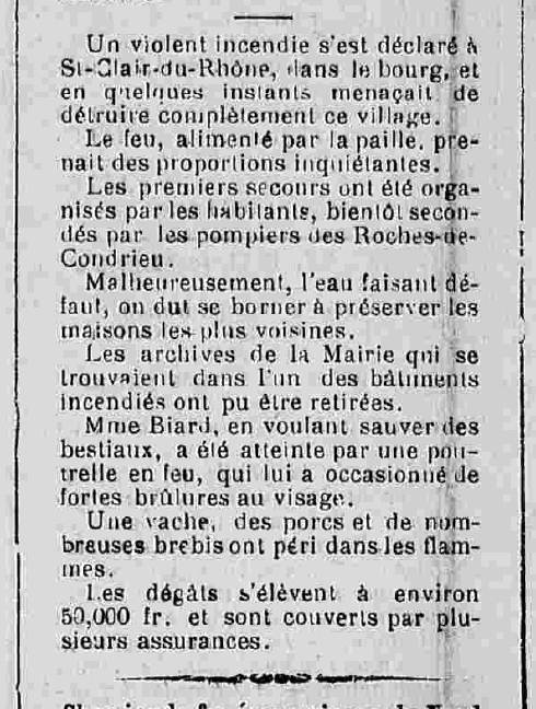 Journal de Vienne 19 août 1893 incendie à Saint Clair